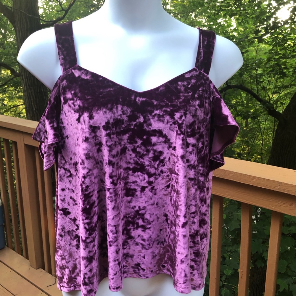 Venus Purple Velvet Cold Shoulder Top L
